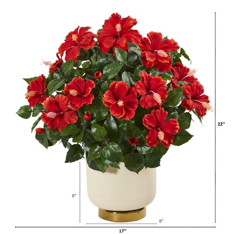 22" Hibiscus Artificial Plant in White Bowl