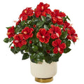22" Hibiscus Artificial Plant in White Bowl