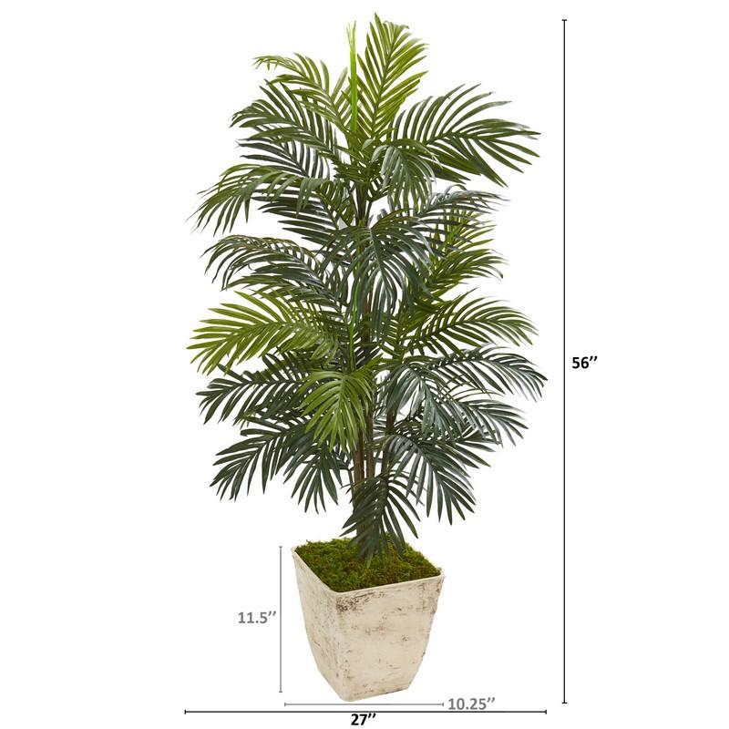 56" Areca Palm Artificial Plant in Country White Planter