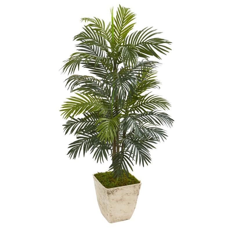56" Areca Palm Artificial Plant in Country White Planter