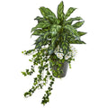35" Silver King, Ivy and Daisy Artificial Plant in Decorative Planter