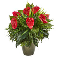 26" Mixed Anthurium Artificial Plant in Green Planter