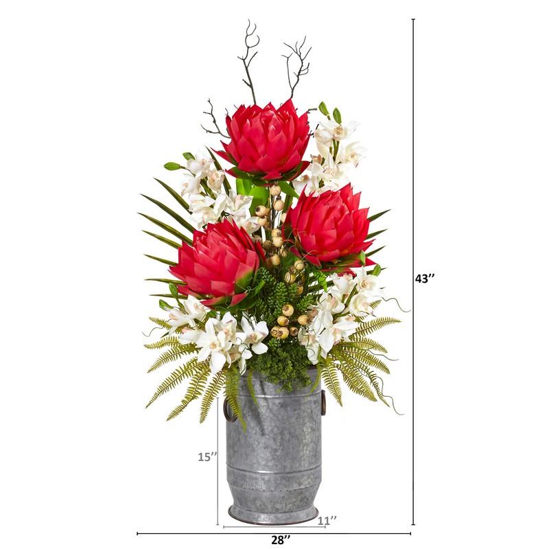 43" Cymbidium Orchid, Succulent and Mixed Flower Artificial Plant