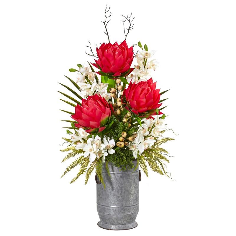 43" Cymbidium Orchid, Succulent and Mixed Flower Artificial Plant