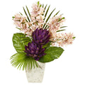 39" Cymbidium Orchid, Musella, Fan Palm and Pothos Leaf Artificial Plant