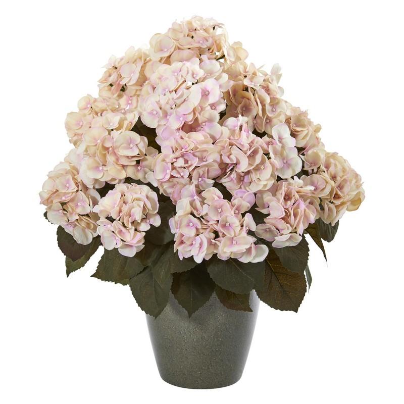 23" Fall Hydrangea Artificial Plant in Green Planter