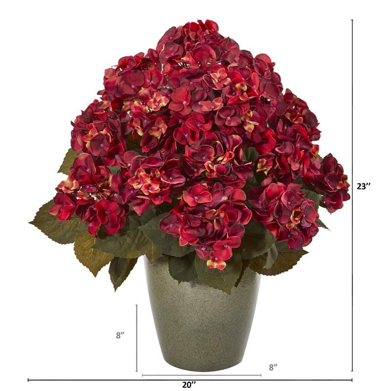 23" Fall Hydrangea Artificial Plant in Green Planter