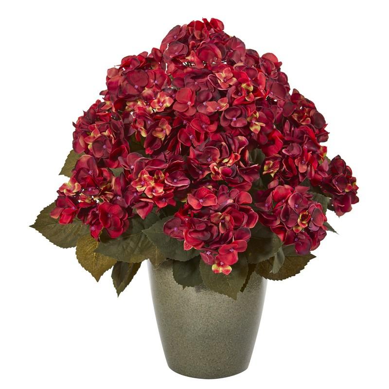 23" Fall Hydrangea Artificial Plant in Green Planter