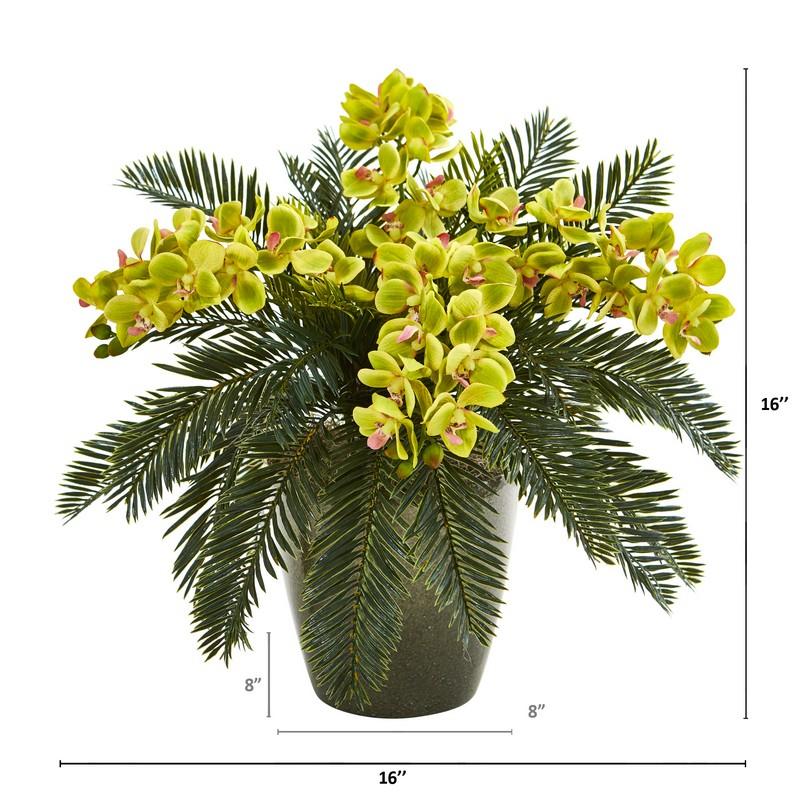 16" Phalaenopsis Orchid and Cycas Artificial Plant in Decorative Planter