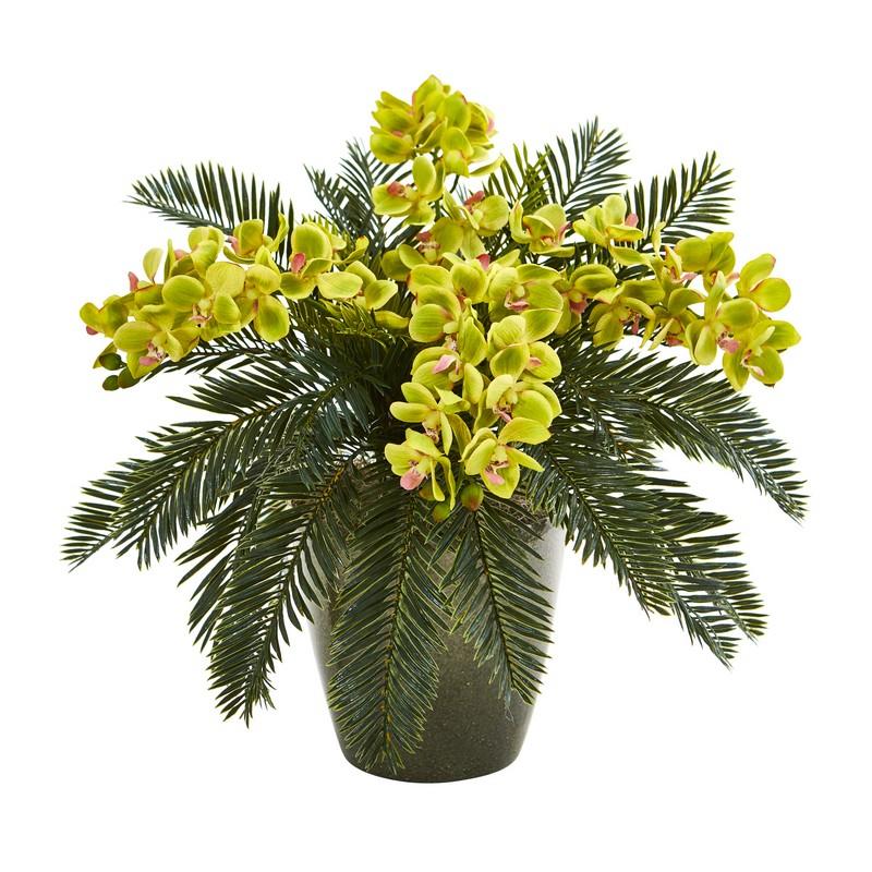 16" Phalaenopsis Orchid and Cycas Artificial Plant in Decorative Planter