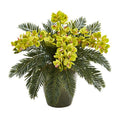 16" Phalaenopsis Orchid and Cycas Artificial Plant in Decorative Planter