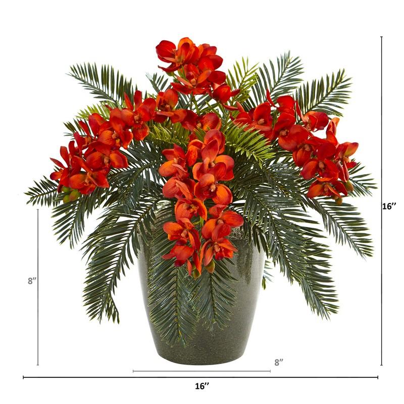 16" Phalaenopsis Orchid and Cycas Artificial Plant in Decorative Planter