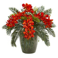 16" Phalaenopsis Orchid and Cycas Artificial Plant in Decorative Planter