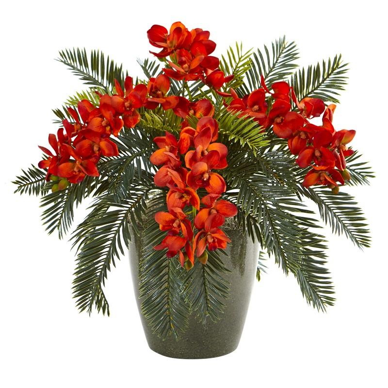 16" Phalaenopsis Orchid and Cycas Artificial Plant in Decorative Planter