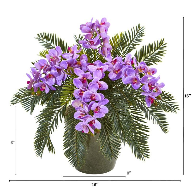 16" Phalaenopsis Orchid and Cycas Artificial Plant in Decorative Planter
