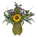 25" Sunflower, Eucalyptus and Berries Artificial Plant in Metal Planter