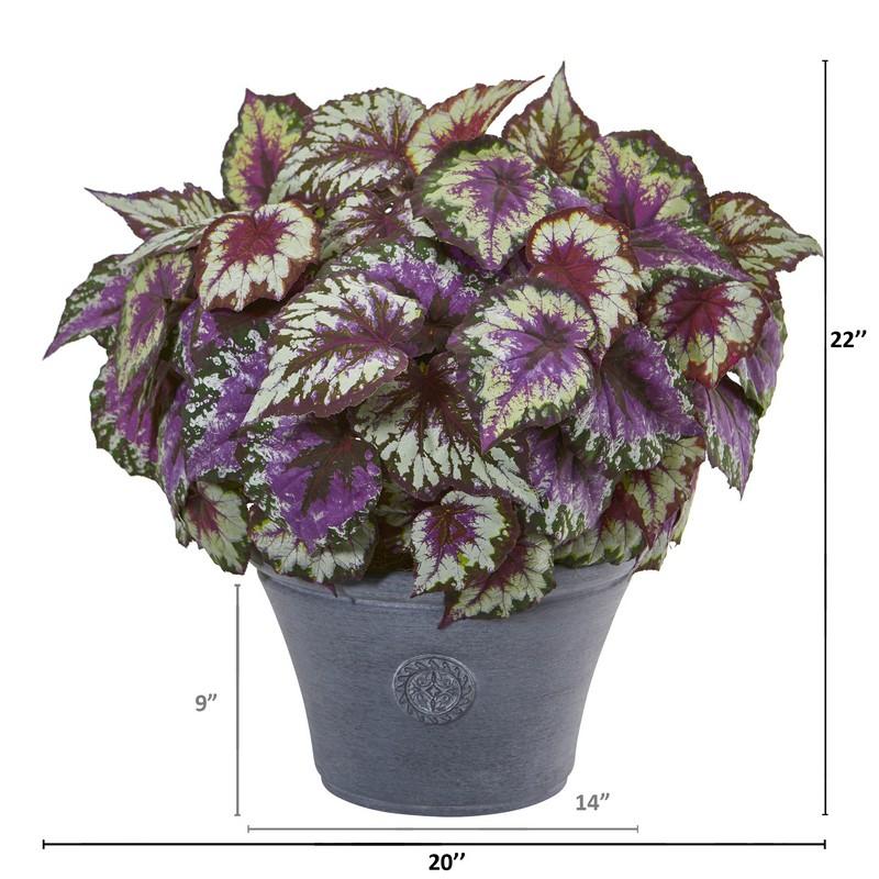 22" Begonia Artificial Plant in Gray Planter