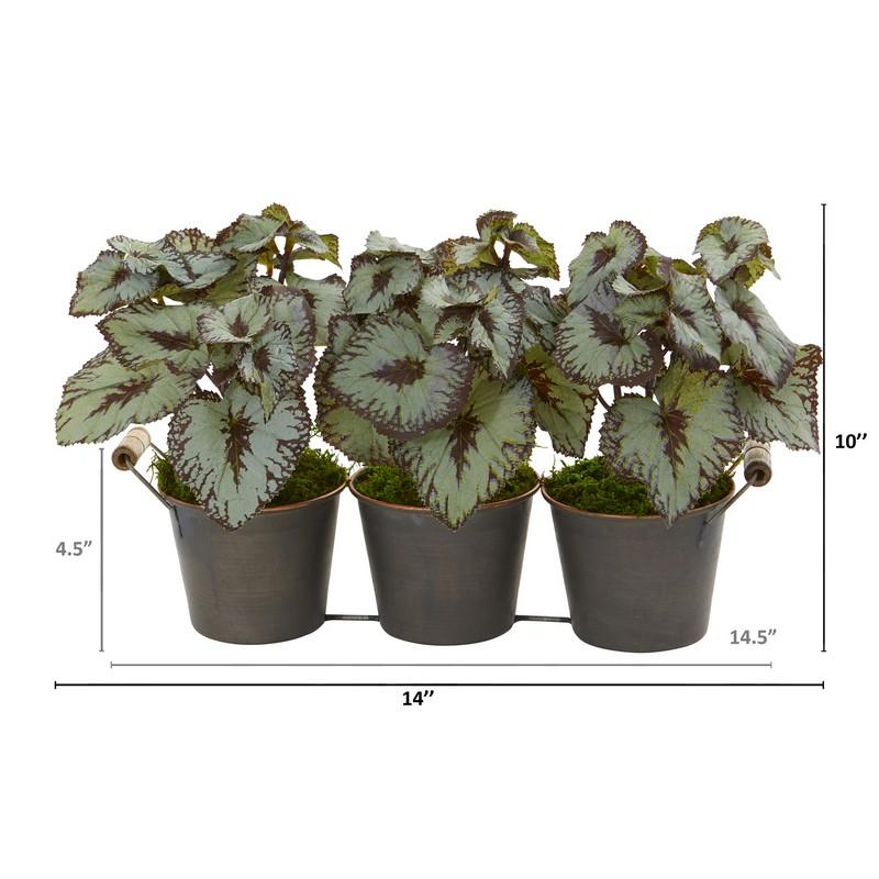 10" Begonia Artificial Plant in Triple Potted Metal Planter