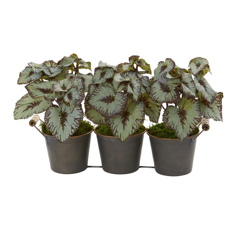 10" Begonia Artificial Plant in Triple Potted Metal Planter