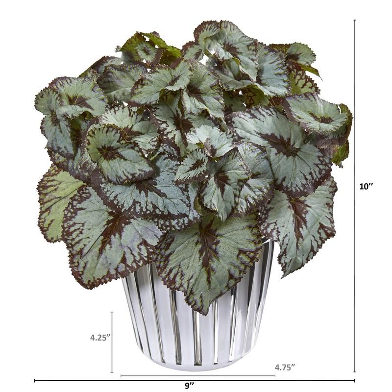 10" Begonia Artificial Plant in White and Silver Trimmed Vase (Set of 2)