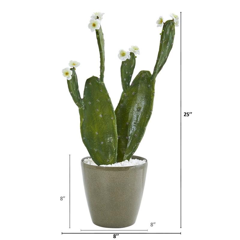 25" Flowering Cactus Artificial Plant in Green Planter