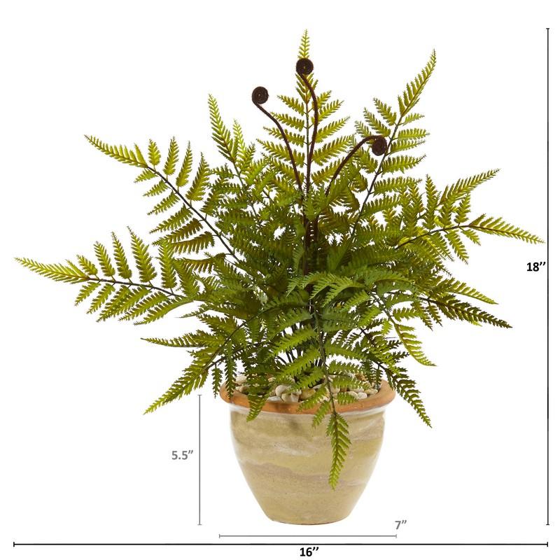 18" Fern Artificial Plant in Ceramic Planter