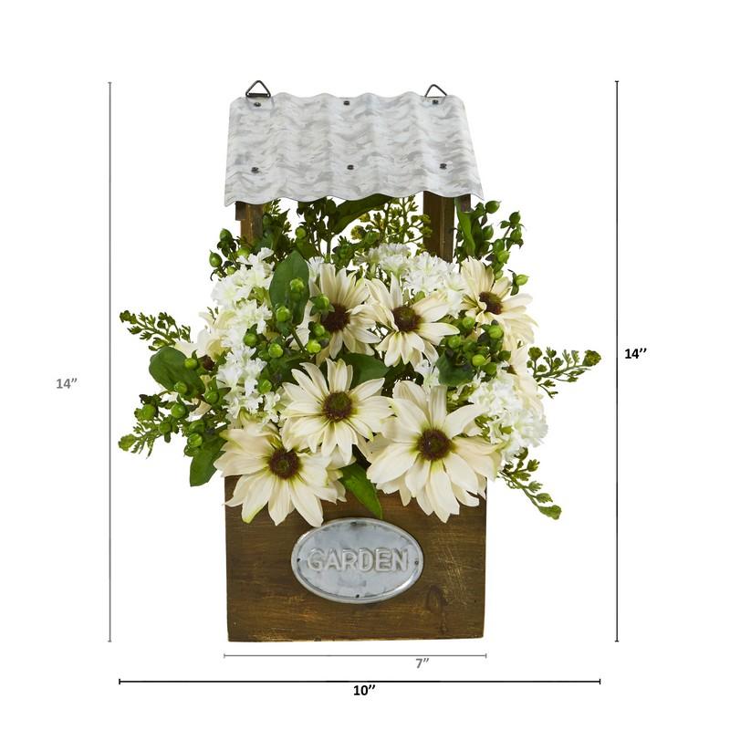 14" Mixed Daisy Artificial Plant in Tin Roof Planter