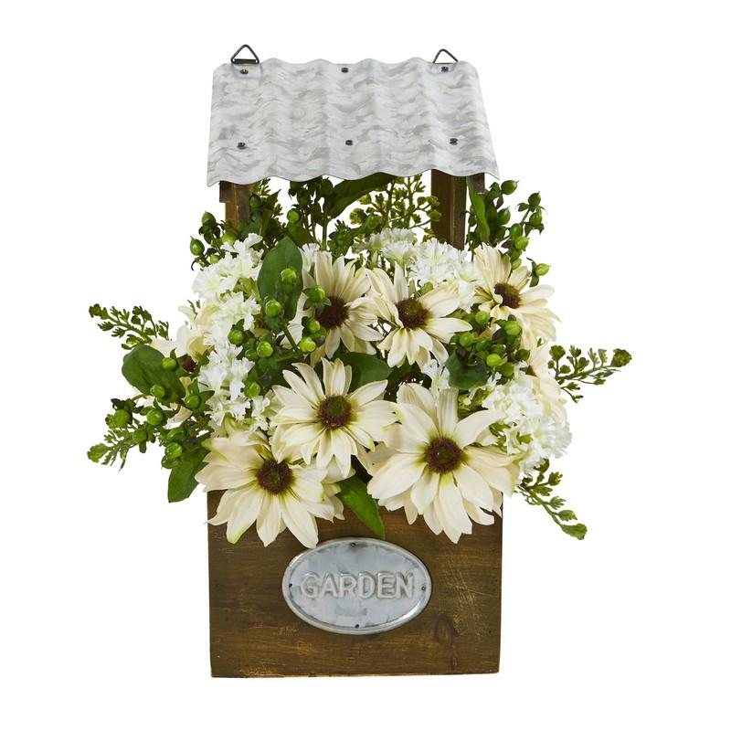 14" Mixed Daisy Artificial Plant in Tin Roof Planter