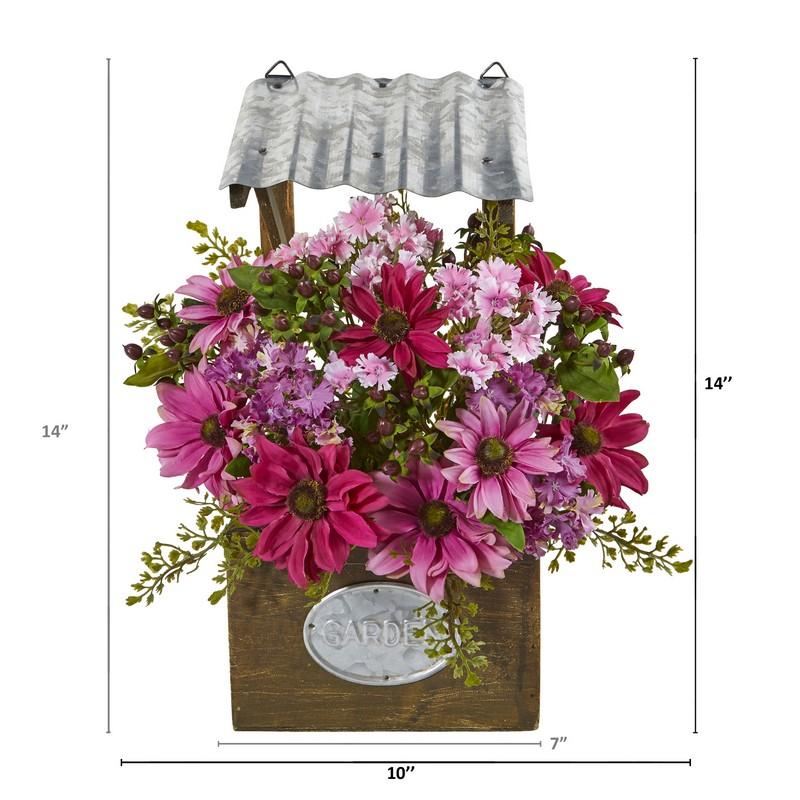 14" Mixed Daisy Artificial Plant in Tin Roof Planter