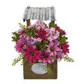14" Mixed Daisy Artificial Plant in Tin Roof Planter