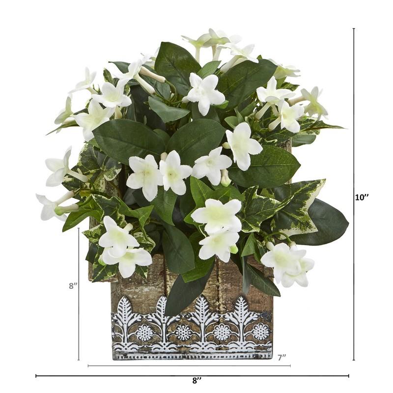 10" Mix Stephanotis and Ivy Artificial Plant in Hanging Floral Design House Planter