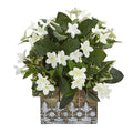 10" Mix Stephanotis and Ivy Artificial Plant in Hanging Floral Design House Planter