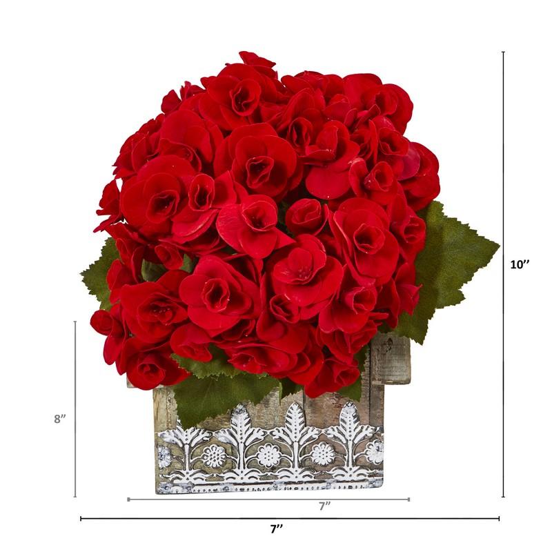 10" Begonia Artificial Plant in Hanging Floral Design House Planter