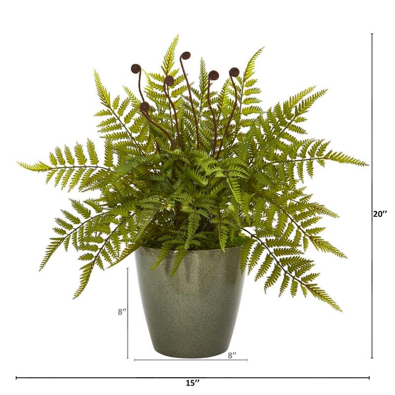 20" Fern Artificial Plant in Olive Green Planter