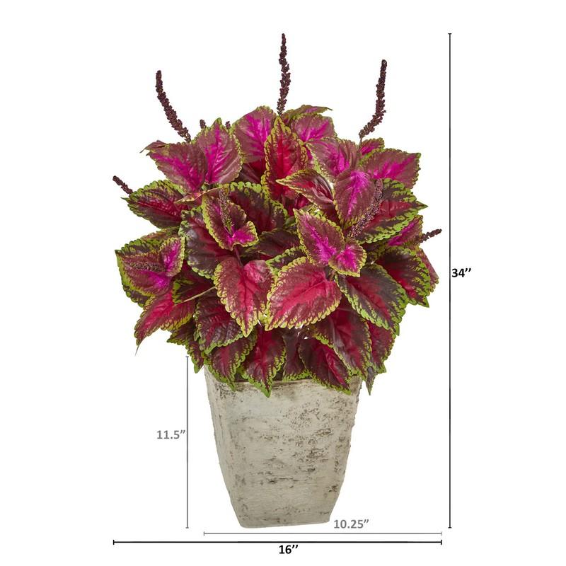 34" Coleus Artificial Plant in Country White Planter