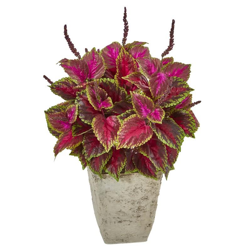 34" Coleus Artificial Plant in Country White Planter