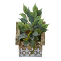 12" Mixed Ficus and Fittonia Artificial Plant in Hanging Floral Design House Planter