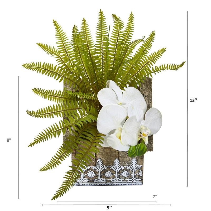 13" Phalaenopsis Orchid and Fern Artificial Plant in Hanging Floral Design House Planter