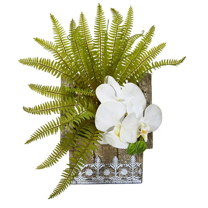 13" Phalaenopsis Orchid and Fern Artificial Plant in Hanging Floral Design House Planter