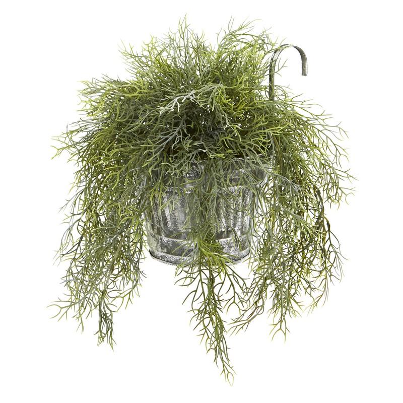 10" Tillandsia Moss Artificial Plant in Vintage Hanging Metal Pail
