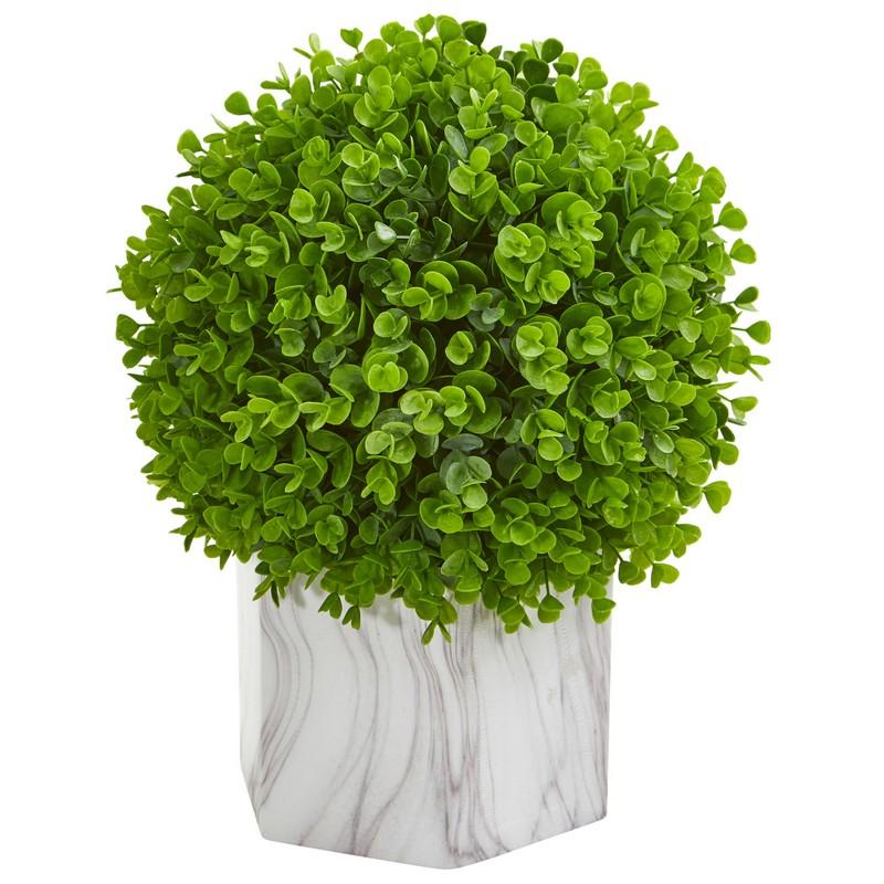 Eucalyptus Artificial Ball in Marble Finished Planter