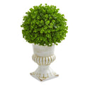 20" Eucalyptus Artificial Ball Topiary in White Ceramic Urn