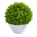 14" Eucalyptus Artificial Ball in White Planter