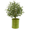 33" Olive Artificial Tree in Green Metal Planter