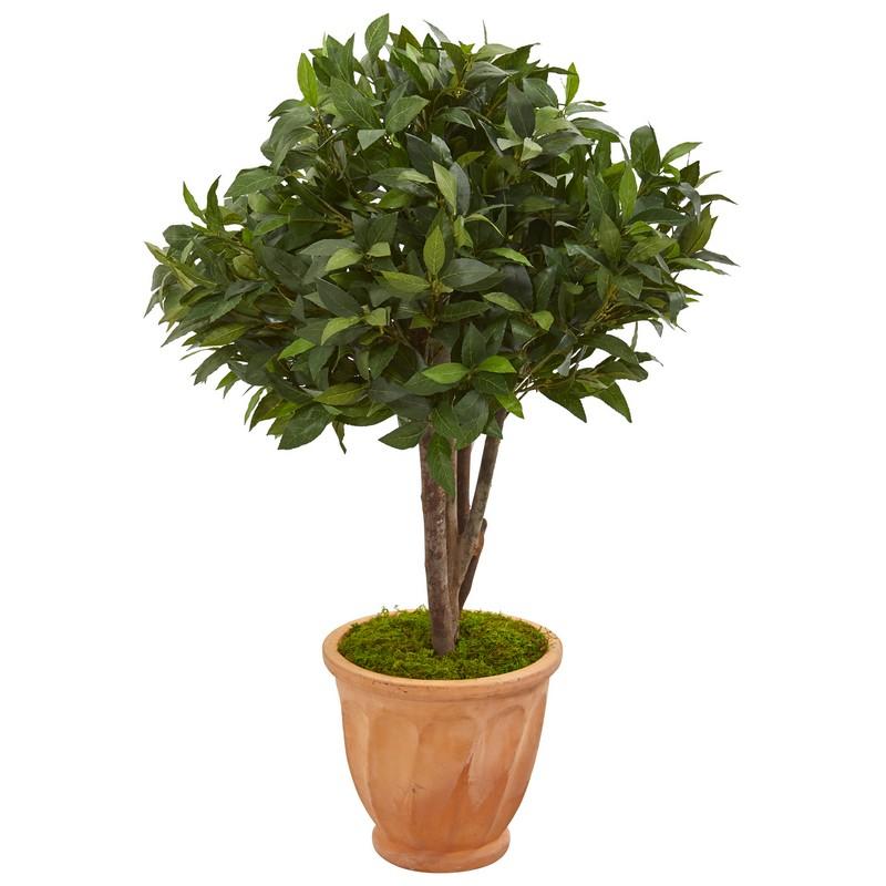 39" Bay Leaf Topiary Artificial Tree in Terra Cotta Planter