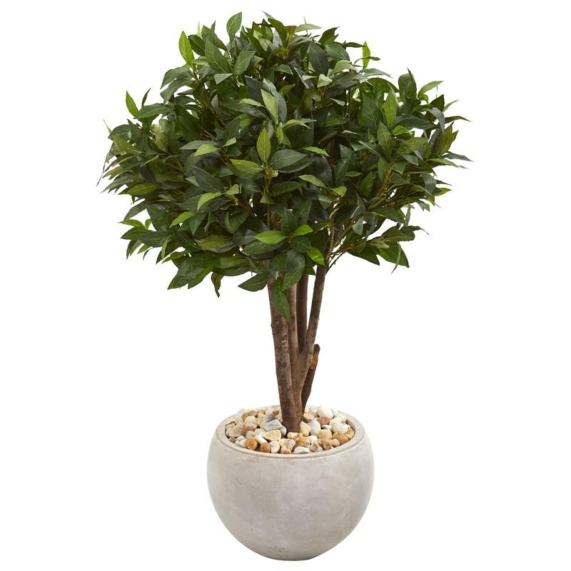 38" Bay Leaf Topiary Artificial Tree in Sand Colored Planter