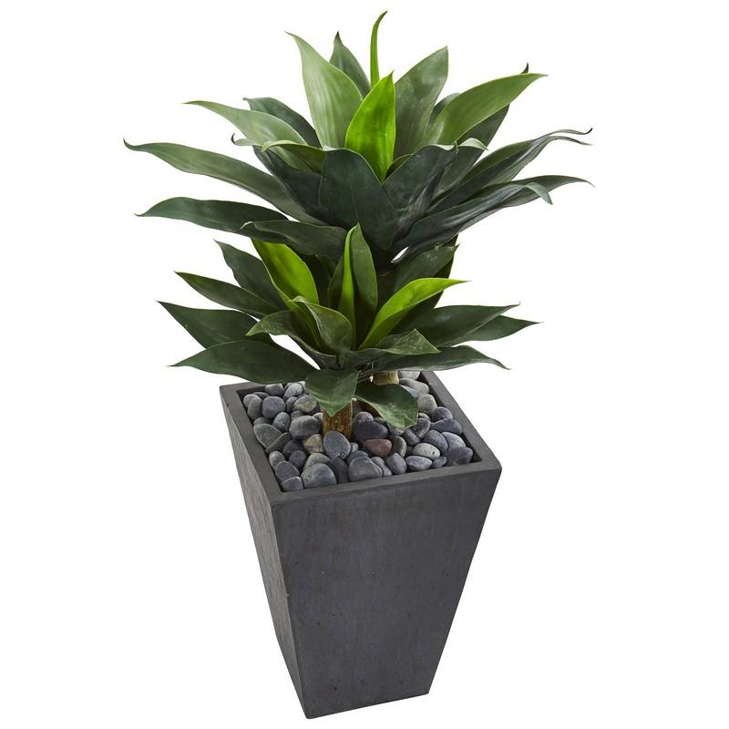 37" Double Agave Succulent Artificial Plant in Slate Planter