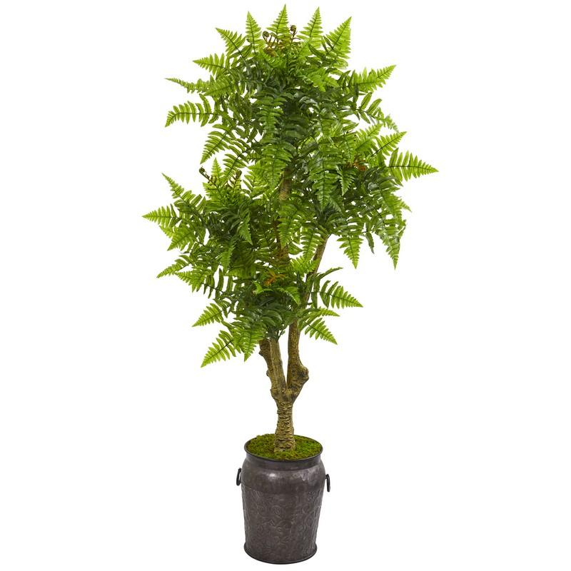 75" Boston Fern Artificial Tree in Planter UV Resistant (Indoor/Outdoor)