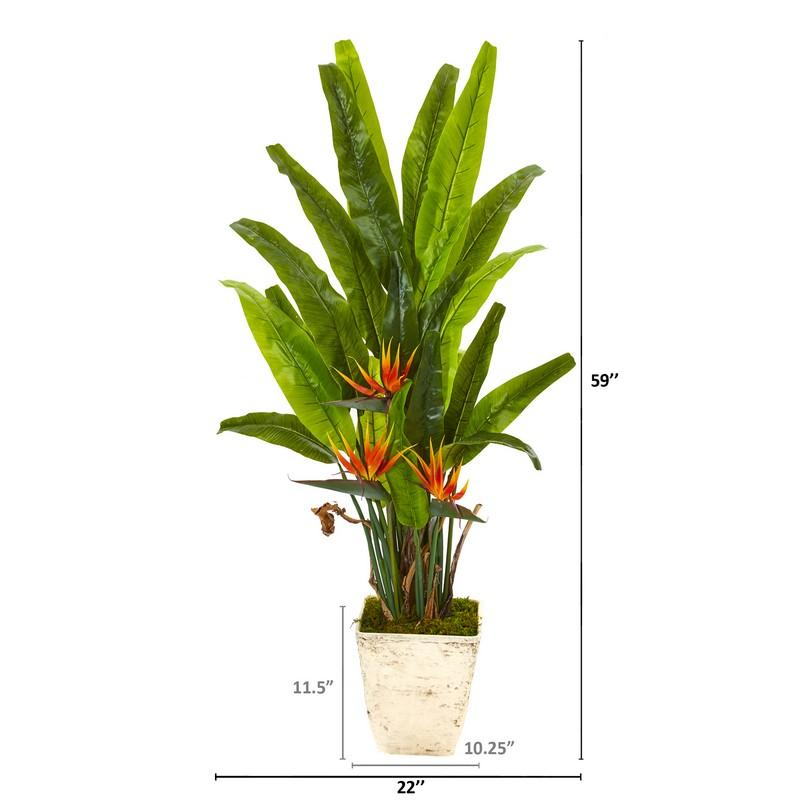 59" Bird of Paradise Artificial Plant in Country White Planter