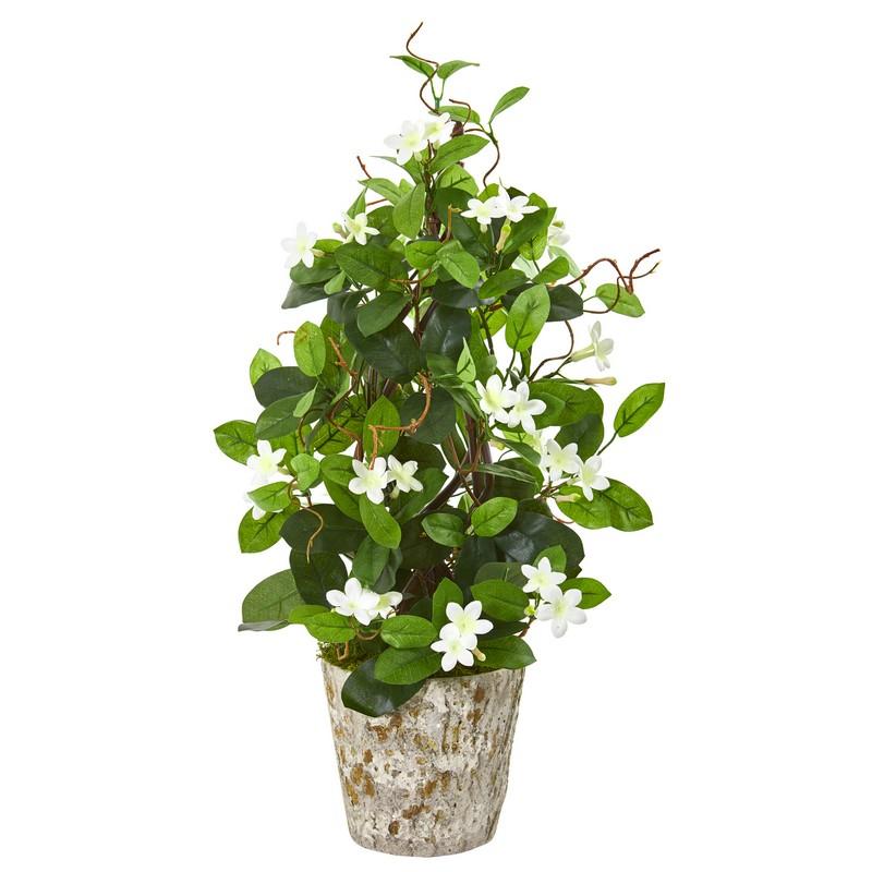 25" Stephanotis Artificial Climbing Plant in Weathered Planter